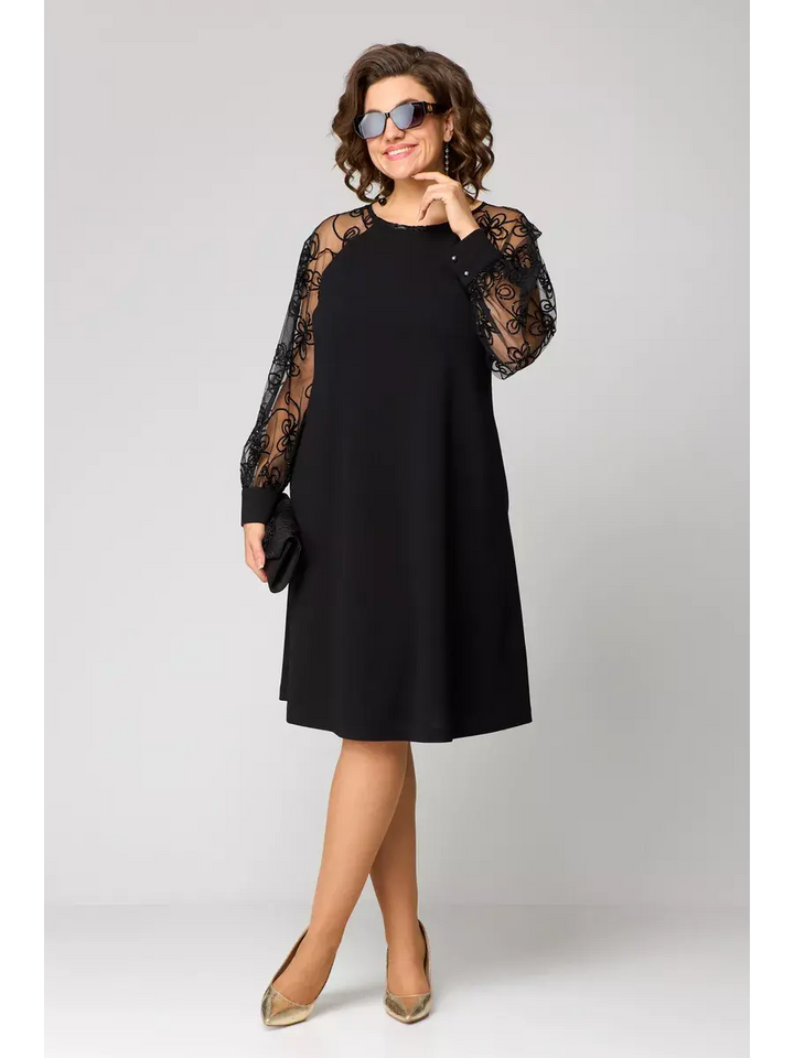 Graziella | Abito Nero Elegante con Maniche in Pizzo – Comfort e Raffinatezza