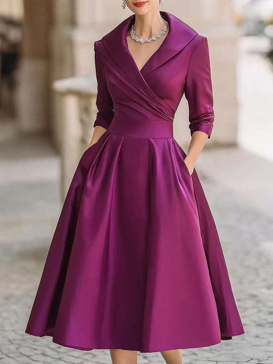 Anna™ | Abito Midi in Satin Ispirato al Vintage con Collo Drappeggiato