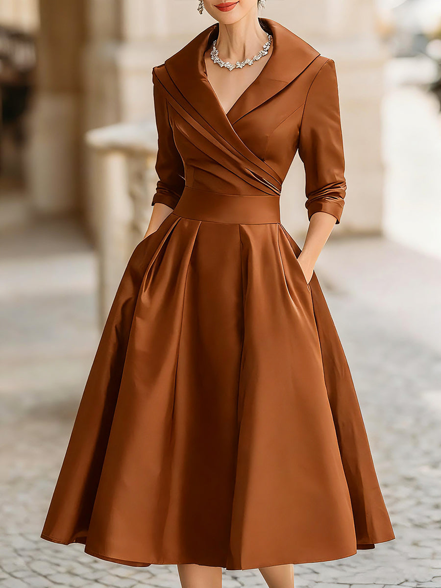 Anna™ | Abito Midi in Satin Ispirato al Vintage con Collo Drappeggiato