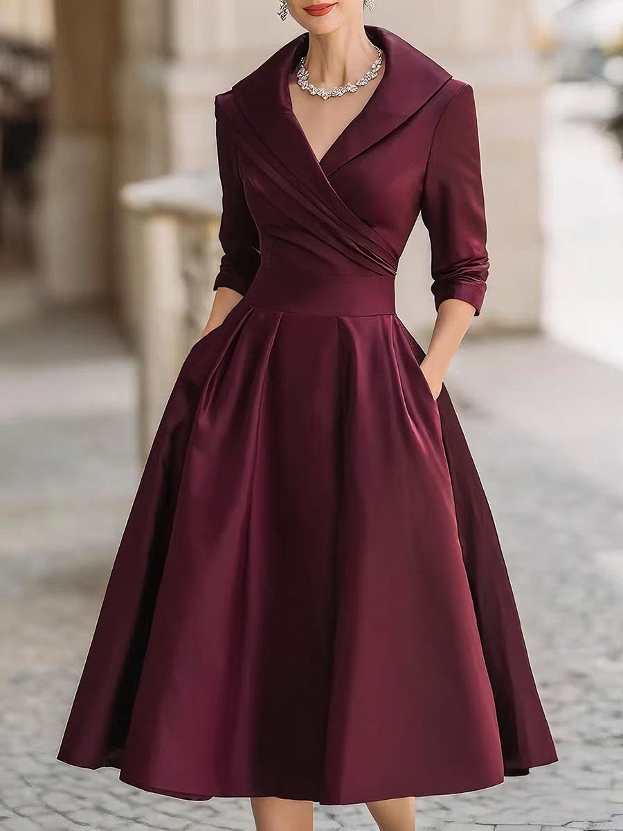 Anna™ | Abito Midi in Satin Ispirato al Vintage con Collo Drappeggiato
