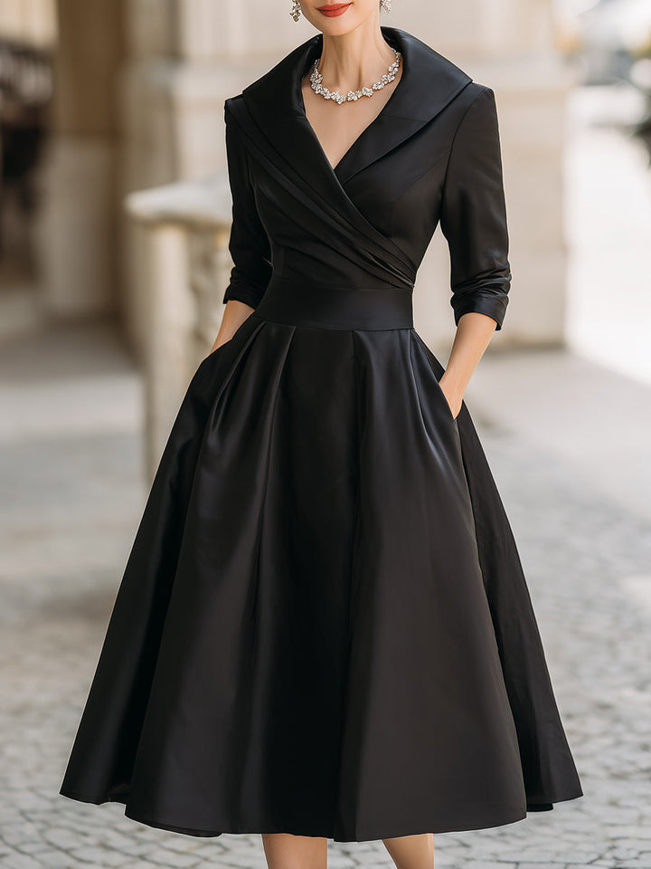 Anna™ | Abito Midi in Satin Ispirato al Vintage con Collo Drappeggiato